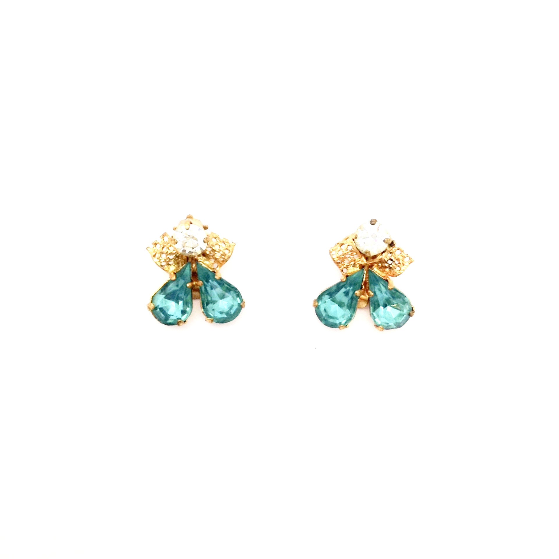  Vintage Aqua and Clear Crystal Earrings, Vintage, Putti Fine Furnishings