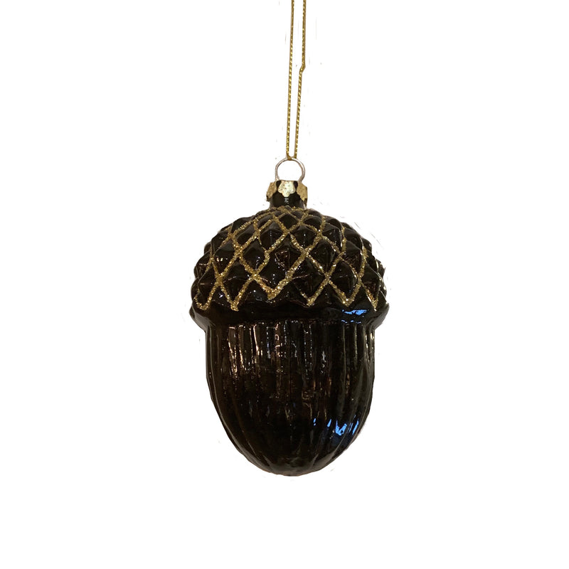 Black and Gold Acorn Glass Ornament | Putti Christmas Decorations 
