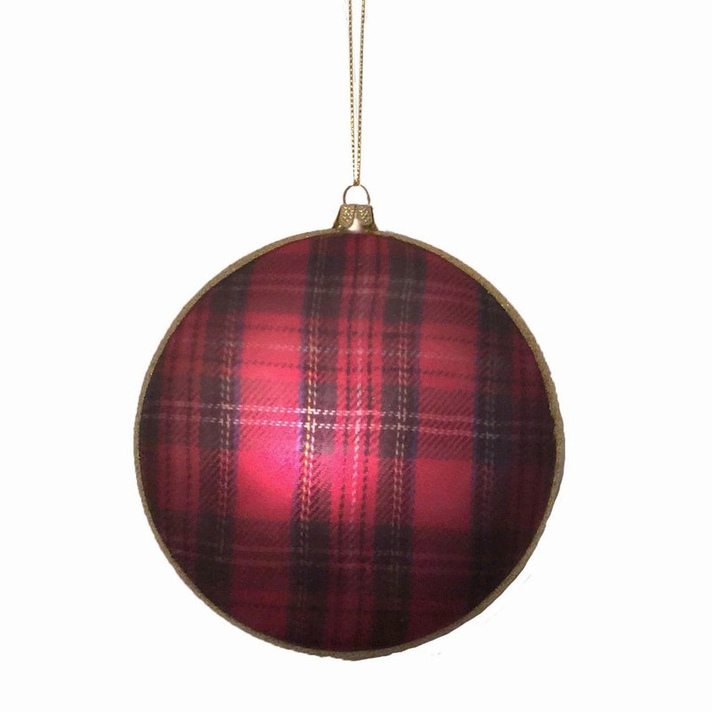Red Plaid Glass Disc Ornament