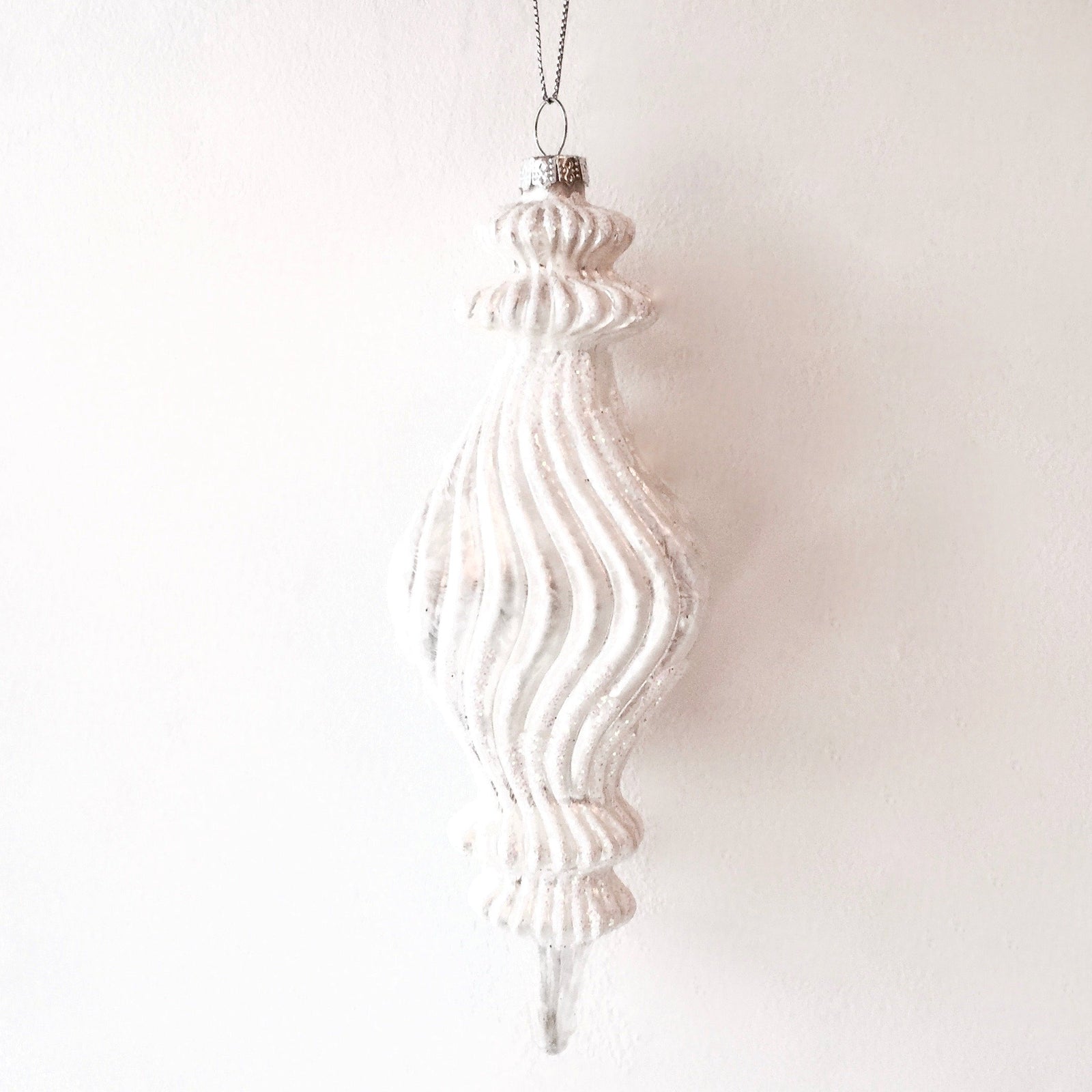  White Ridged Flat Finial Ornament, CT-Christmas Tradition, Putti Fine Furnishings