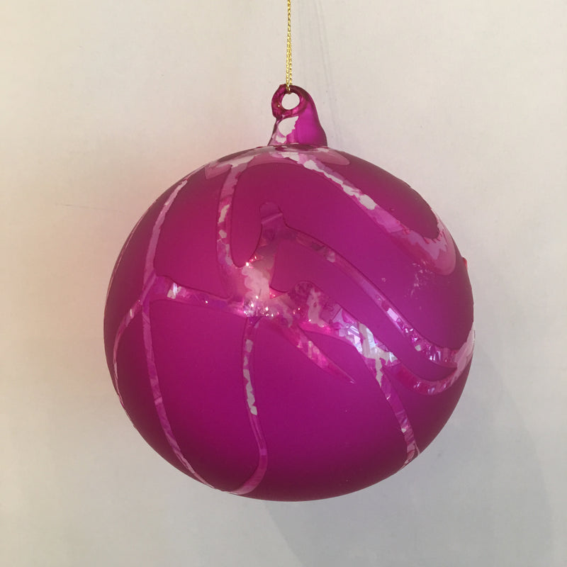  Jim Marvin "Winter Twig" Glass Ball Ornament - Magenta, JM-Jim Marvin, Putti Fine Furnishings