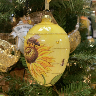 Kurt Adler Bee with Sunflower Glass Egg Ornament