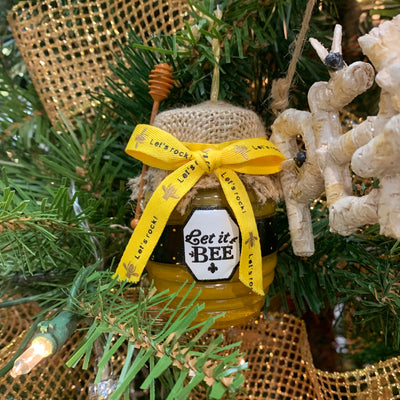 Kurt Adler yellow and Black Honey Jar with Bow Ornament