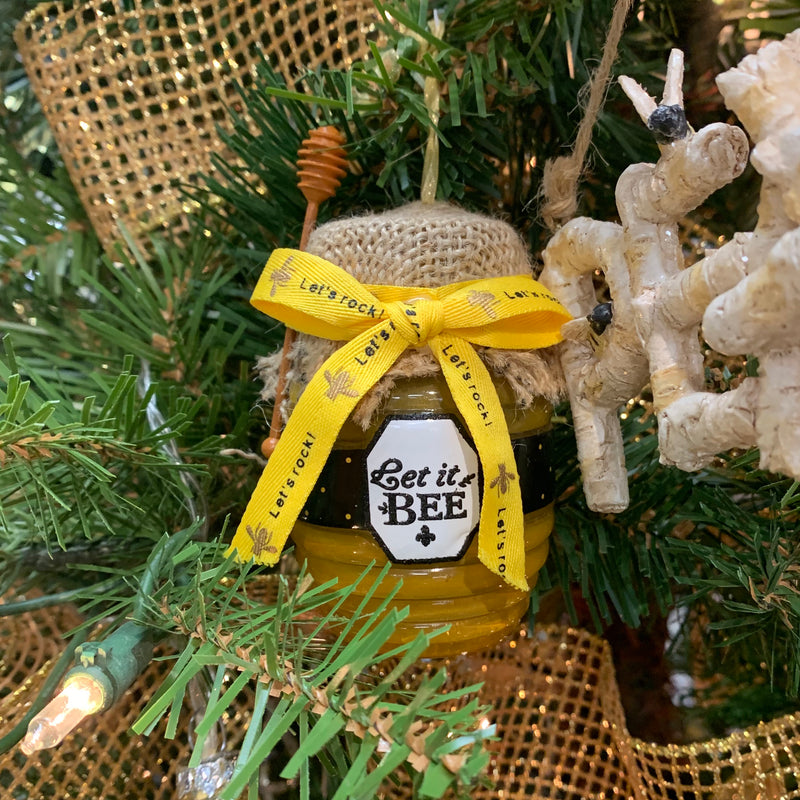 Kurt Adler yellow and Black Honey Jar with Bow Ornament | Putti Christmas 
