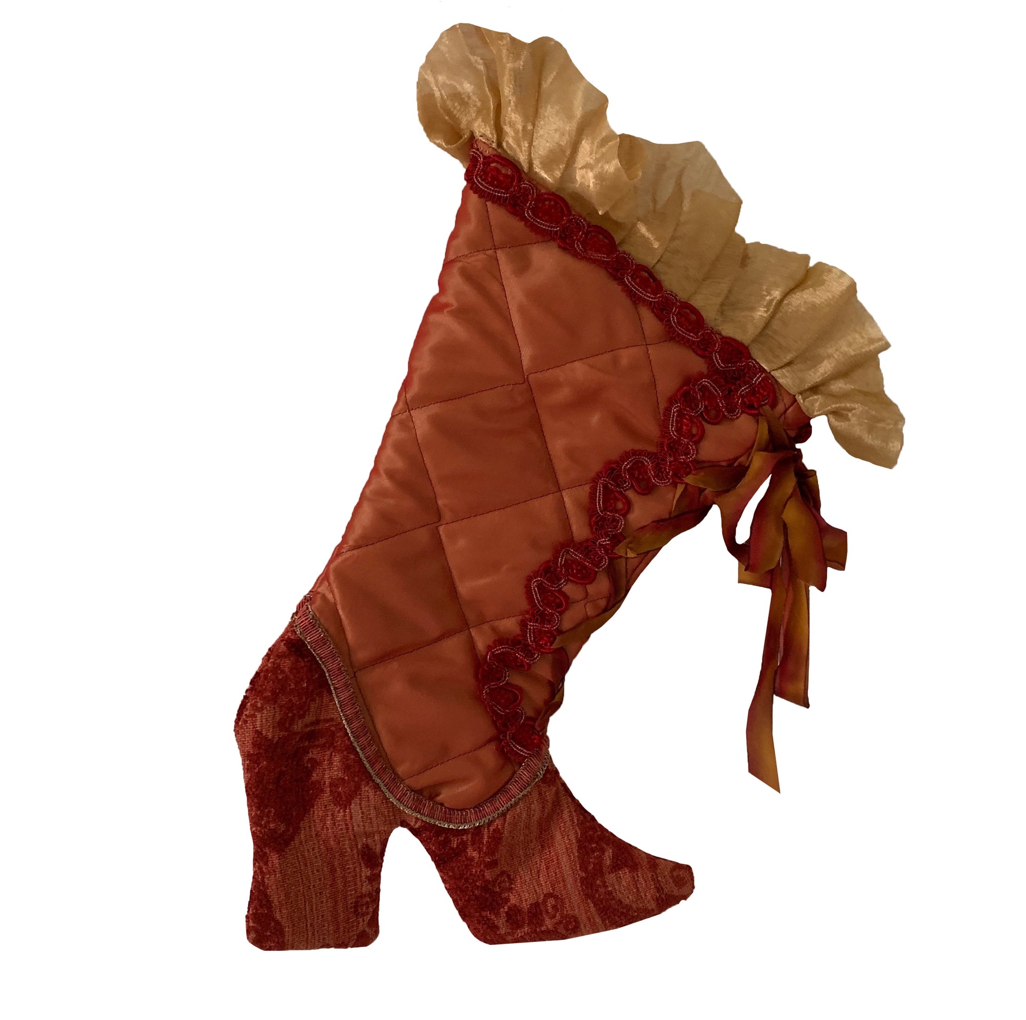 Red Silk Christmas Stocking with Red Damask Velvet | Putti Christmas Celebrations 