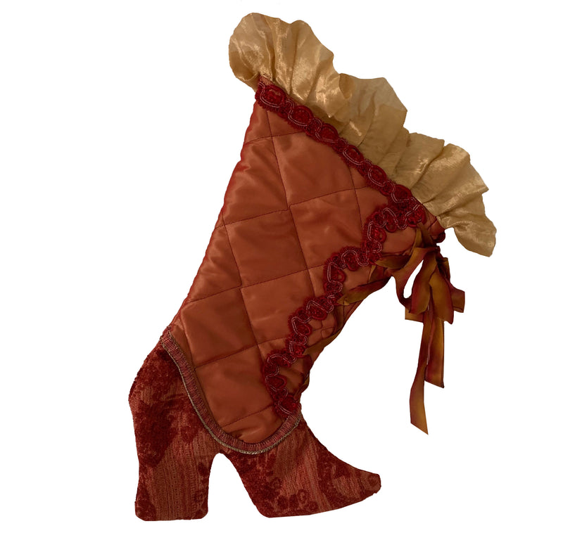 Red Silk Christmas Stocking with Red Damask Velvet | Putti Christmas Celebrations 