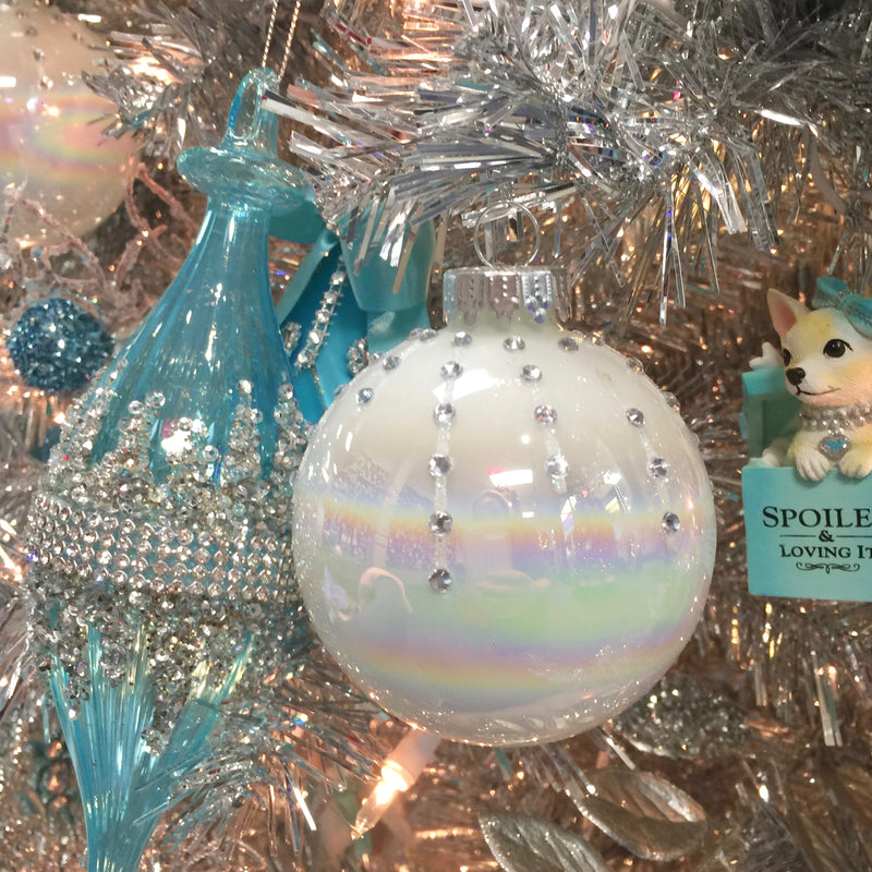 Kurt Adler Pearl White Glass Ornaments | Putti Christmas 