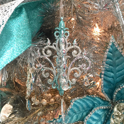 Kurt Adler Tiffany Blue and Silver Chandelier Ornaments