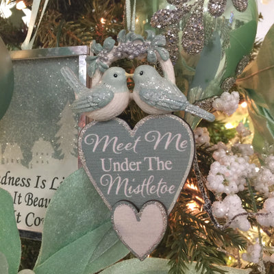 Kurt Adler "Meet Me Under The Mistletoe" Birds with Heart Ornament