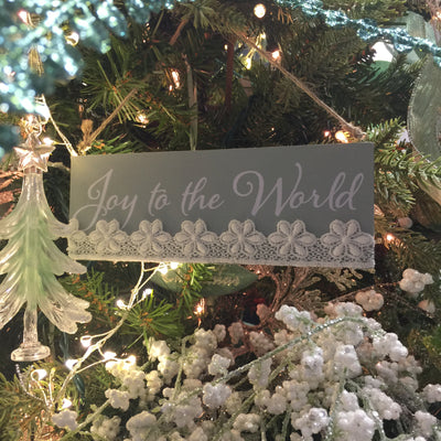 Kurt Adler Sage Green Sign with Lace and Sayings Ornaments | Putti