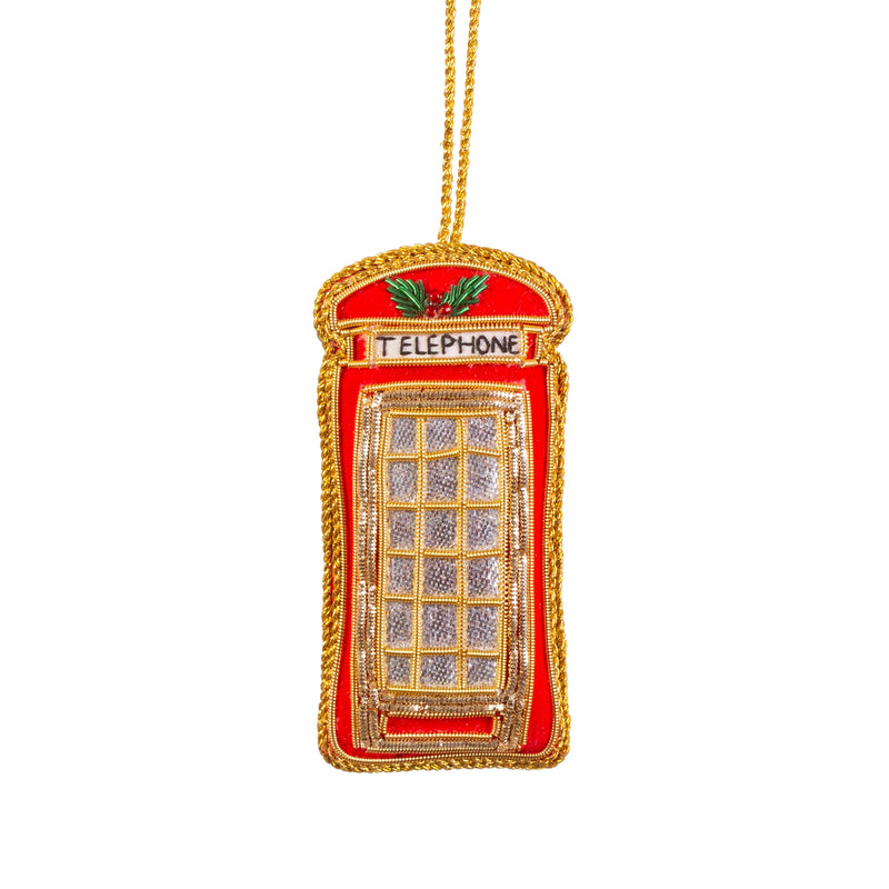 London Telephone Booth Zari Embroidery Ornament