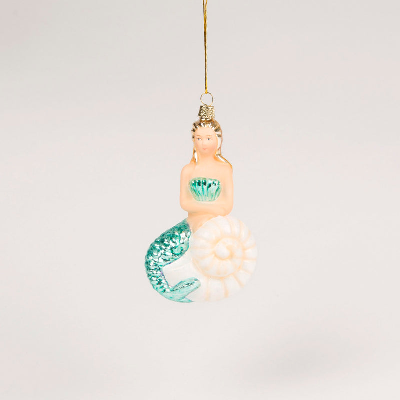 Mermaid on Shell Glass Ornament  | Putti Christmas Decorations Canada