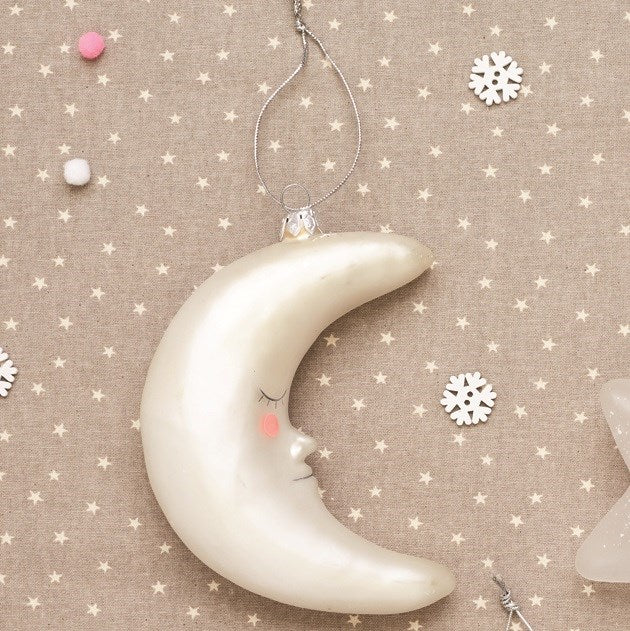 Sweet Dreams Shinning Moon Glass Ornament | Putti Christmas Decorations