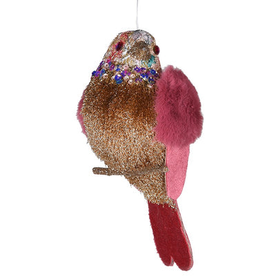 Pink Brocade Fur Wing Clip on Bird - Putti Christmas Canada