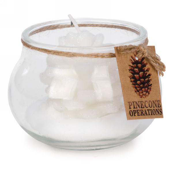 White Pinecone in Glass Votive Candle | Putti Christmas Canada 