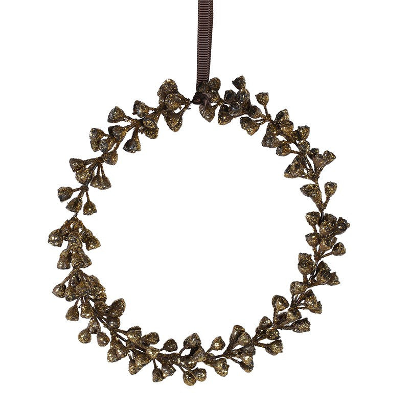  Gold Glittered Hanging Eucalyptus Wreath - 7", CH-Coach House, Putti Fine Furnishings