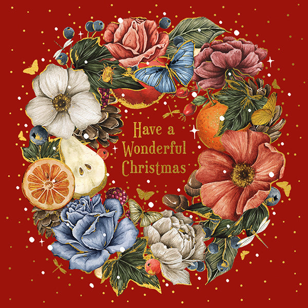 The Art File Floral Wreath "Have a wonderful Christmas" Boxed Christmas Cards