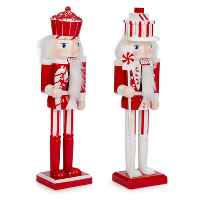 Red and White Nutcracker with Candy Cane | Putti Christmas Decorations