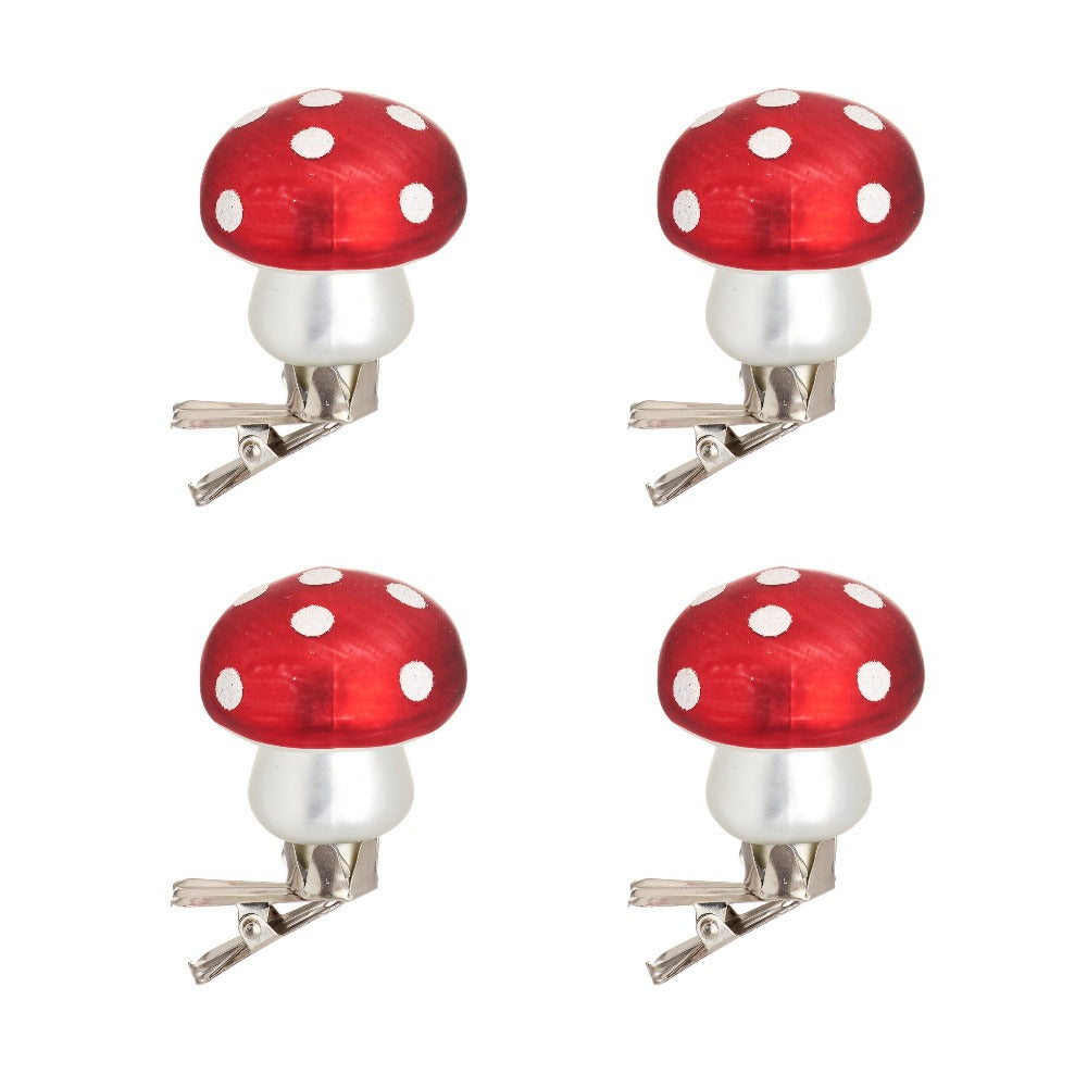 Mushroom Clip Glass Ornament - Set of 4
