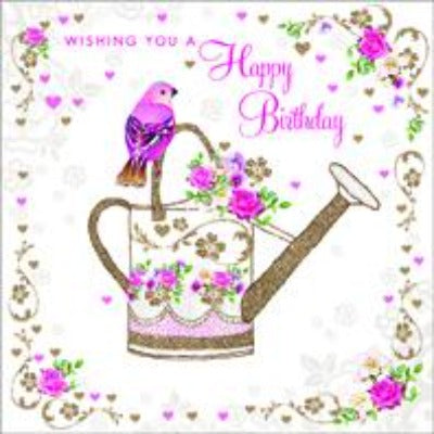 "Happy Birthday" Bird and Watering Can Greeting Card