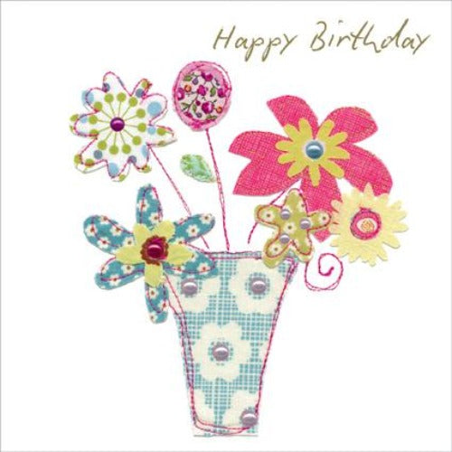 "Happy Birthday" Flower Vase Greeting Card