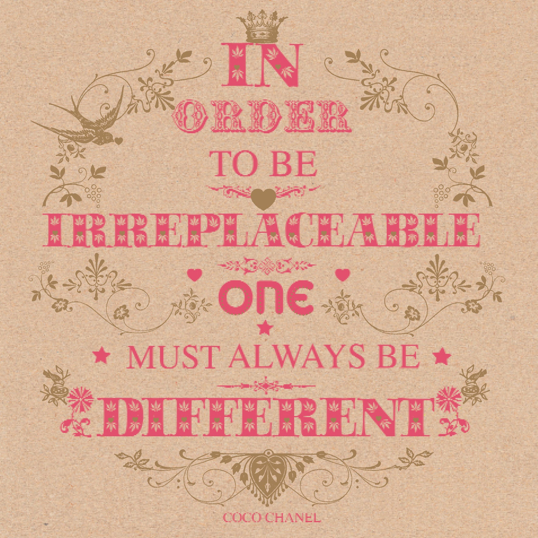  "In order to be irreplaceable..one must always be different" Greeting Card, ID-Incognito Distribution, Putti Fine Furnishings