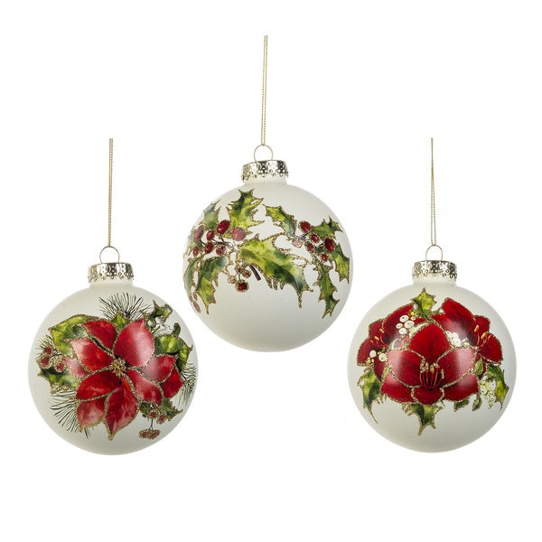 Amaryllis Glass Ball Ornament | Putti Christmas Celebrations 