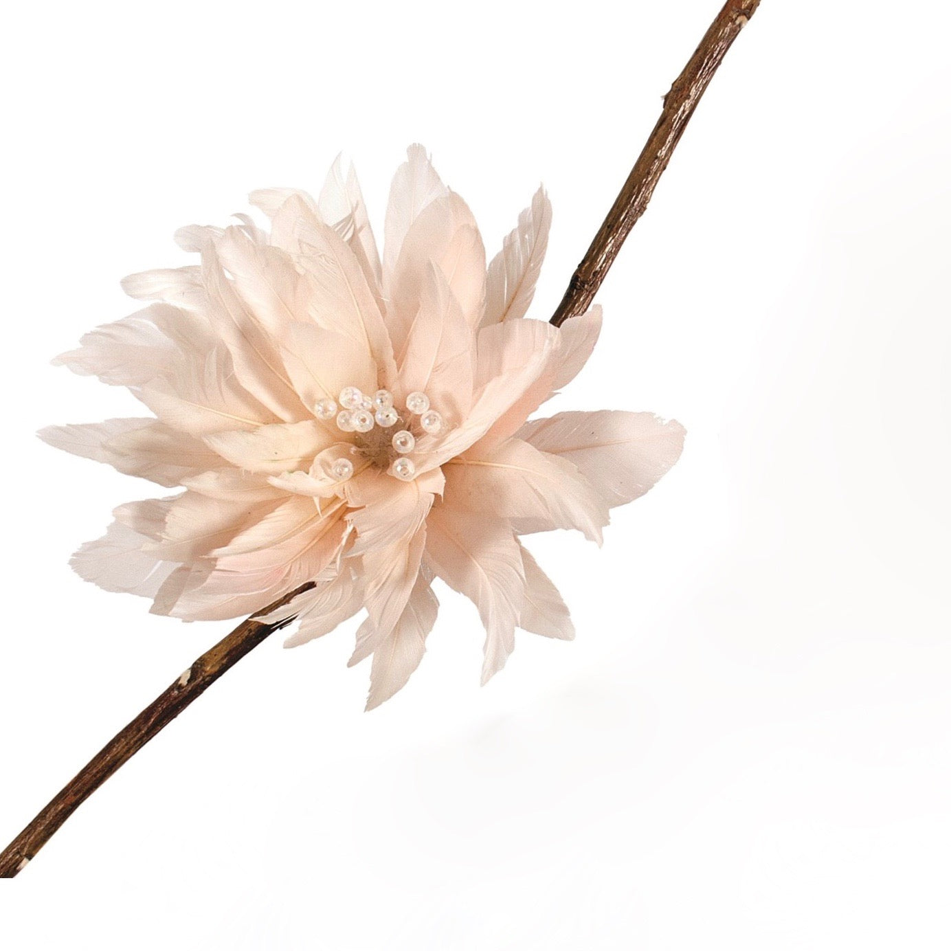 Blush Pink Feather Flower with Clip  | Putti Christmas 