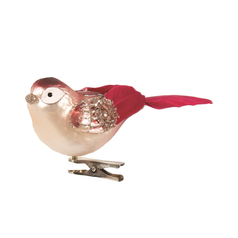 Pink and Burgundy Glass Bird with Clip  | Putti Christmas 