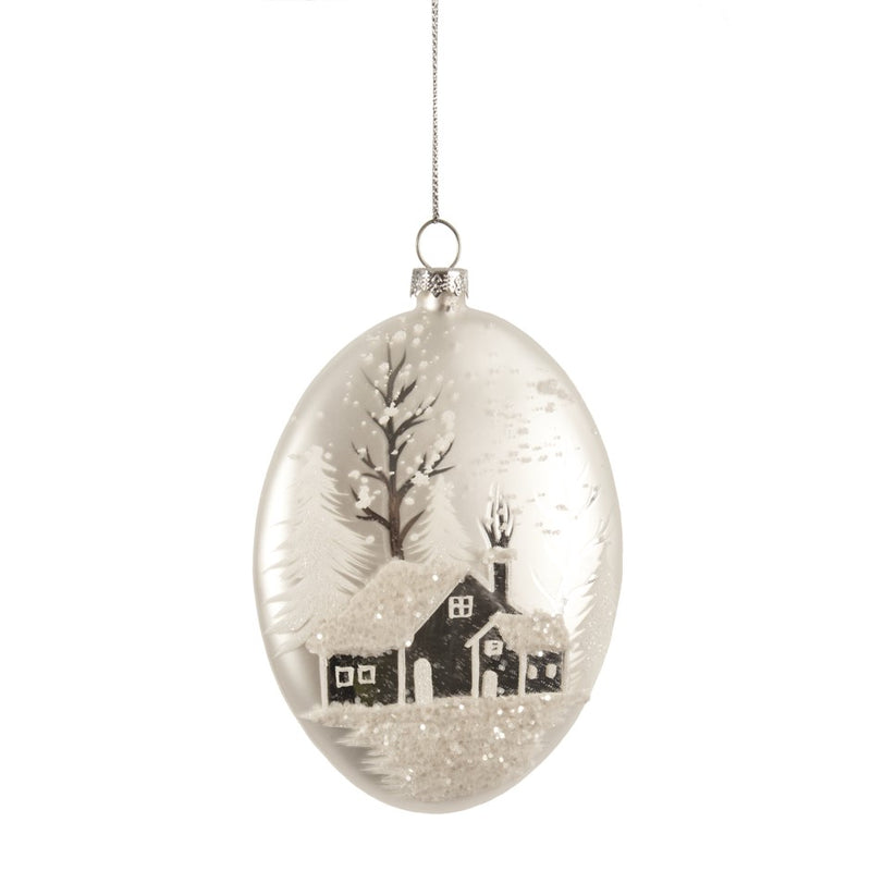 Winter Scene Glass Disc Ornament  | Putti Christmas Decorations Canada