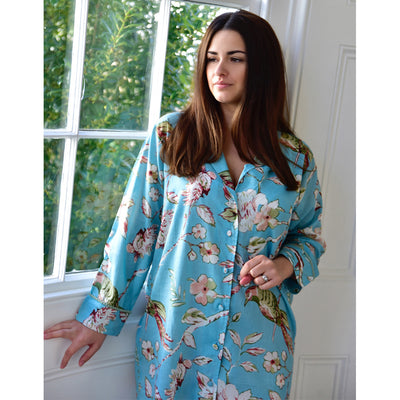 "Blue Blossom" Printed Cotton Ladies Nightshirt | Putti Canada