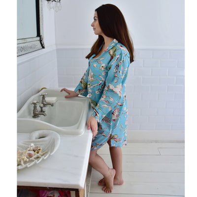 "Blue Blossom" Printed Cotton Ladies Nightshirt | Putti Canada