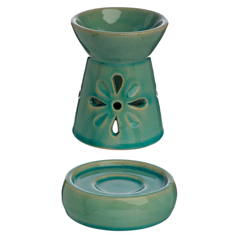 Flower Cut Out Green Ceramic Oil and Wax Burner
