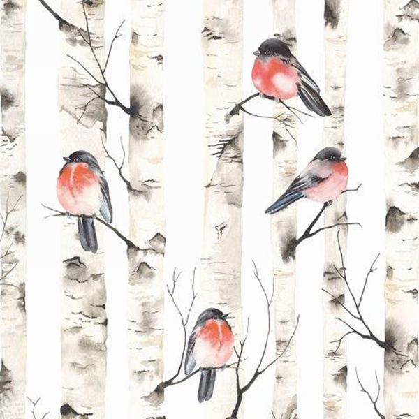 Birds and Birch Trees Paper Lunch Napkins