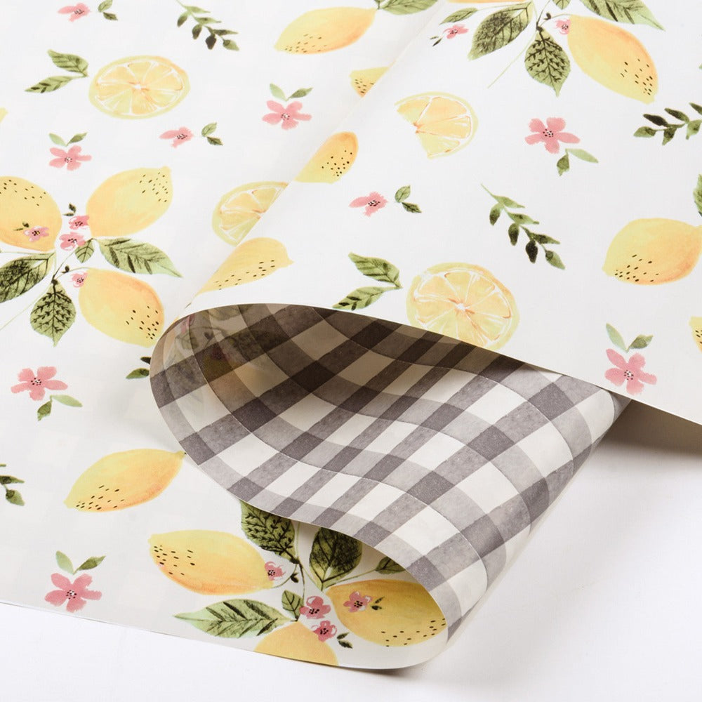 Bumble Bee Floral & Black Gingham Wrapping Paper | Putti Celebrations 