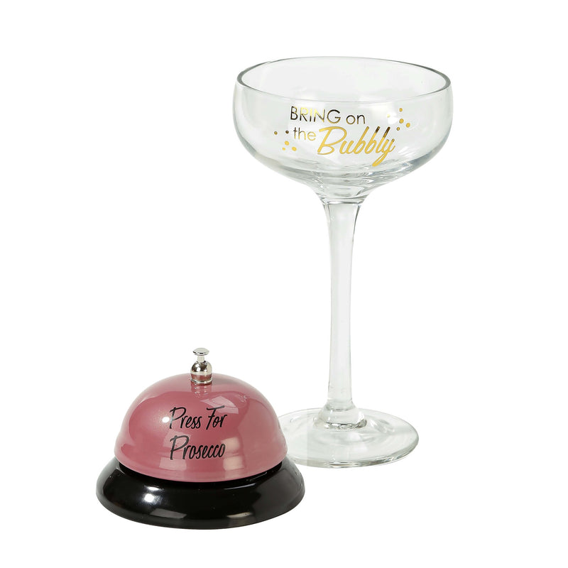 Talking Tables "Press For Prosecco" Glass and Bell Set | Le Petite Putti 