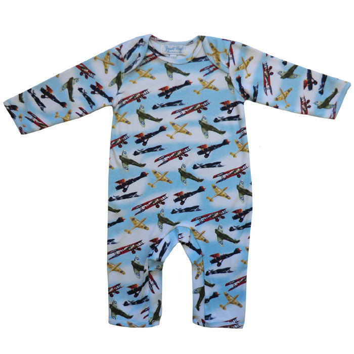 Vintage Aeroplane Jumpsuit - 0 to 6 month Children's Clothing - Powell Craft Uk - Putti Fine Furnishings Toronto Canada