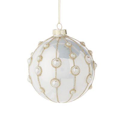 Pearl Embellished Ivory Glass Ball Ornament | Putti Christmas
