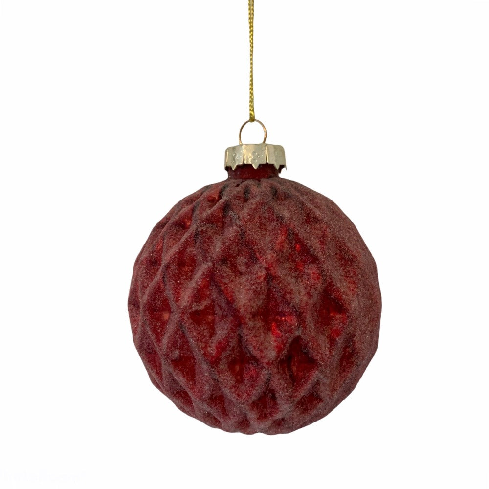 Frosted Burgundy Honeycomb Glass Ball Ornament