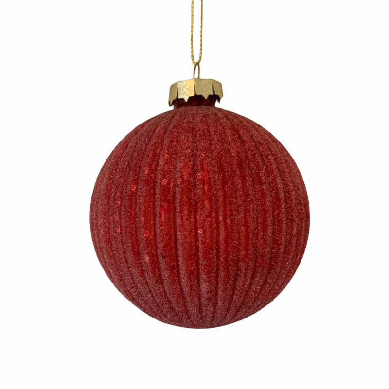 Frosted Burgundy Ridged Glass Ball Ornament | Putti Christmas Canada