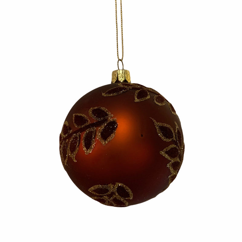 Burgundy Flocked Vine Glass Ball Ornament