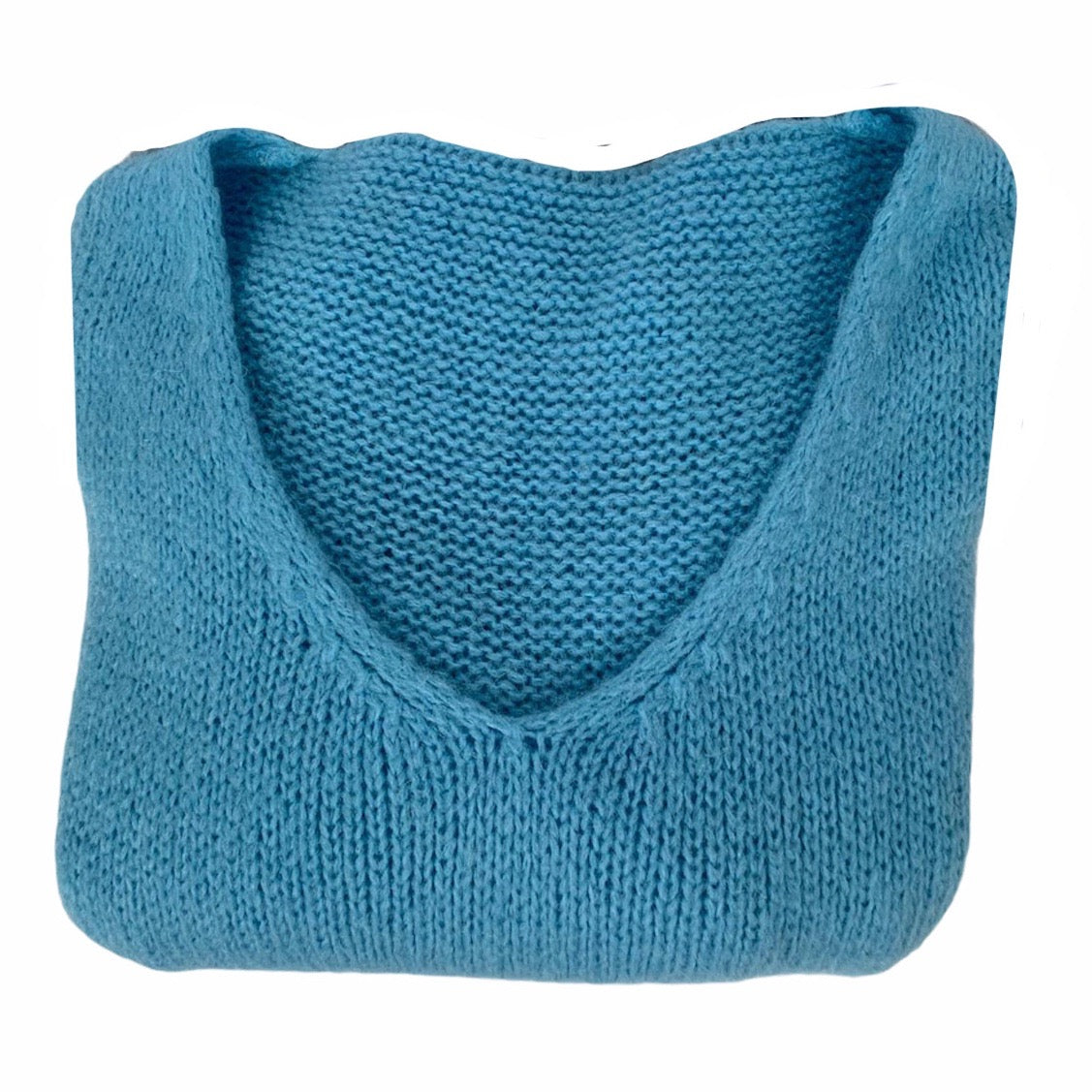 "Made in Italy" Mohair V-Neck Sweater - Sky Blue