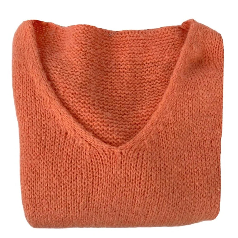 "Made in Italy" Mohair V-Neck Sweater - Coral