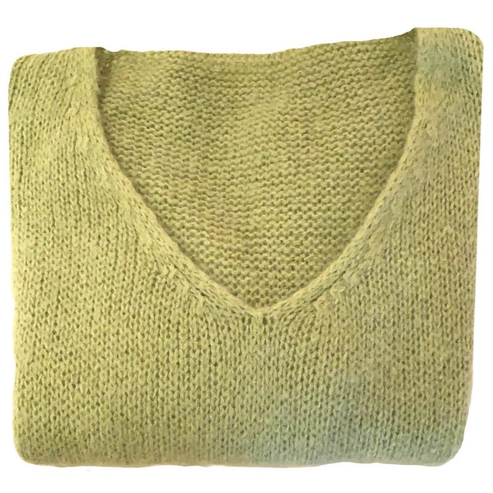 "Made in Italy" Mohair V-Neck Sweater - Lime Green