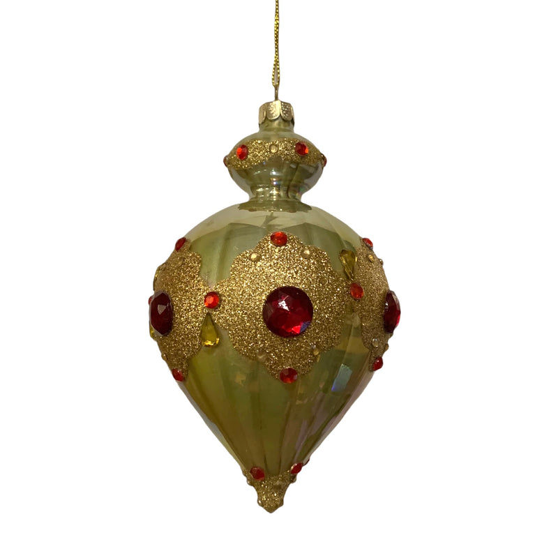 Finial with Gems Glass Ornament - Green