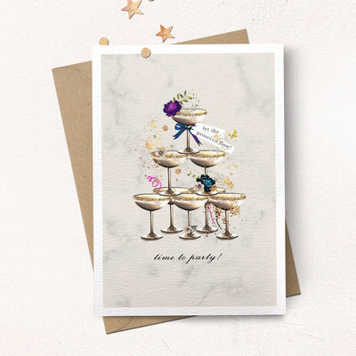 "Time to Party" Prosecco Tower Greeting Card