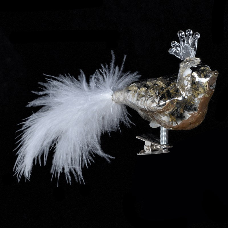  Gold Glass Feather Bird with Crown, CH-Coach House, Putti Fine Furnishings