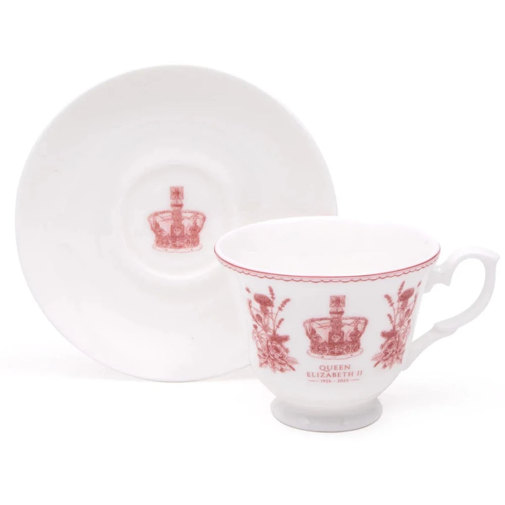 Victoria Eggs UK Queen's Commemorative Tea Cup and Saucer | Putti Fine Furnishings 
