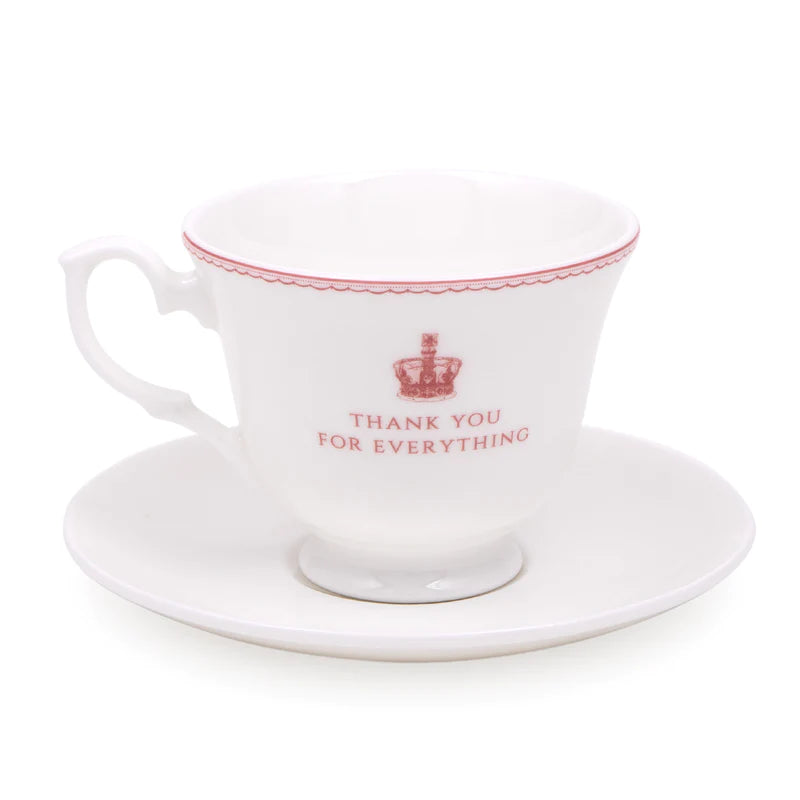 Victoria Eggs UK Queen's Commemorative Tea Cup and Saucer | Putti Fine Furnishings 