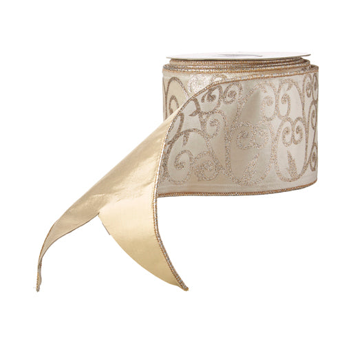 Gold Glitter Scroll Wired Ribbon | Putti Christmas Canada 